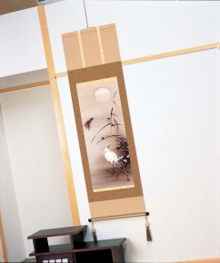 田村竹世掛軸(尺三) 「秋草に白鷺」				