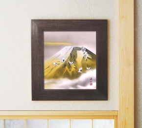 伊藤渓山色紙額(スタンド付)「金富士」