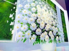 花の油絵】 黒いフレーム・白い花 アレックス『風水』油絵額F6号サイズ 