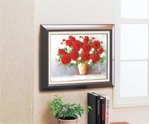 鈴木郁夫 油絵額F6号 「赤いバラ」