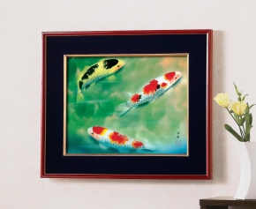 坪内正庵 日本画額F6(春慶) 「遊鯉」