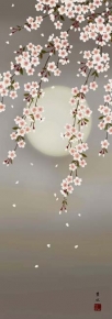 花鳥画(尺五)掛軸・緒方葉水「夜桜」