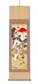 ■鵜飼雄平 開運掛軸(尺三) 「吉祥七福満願図」(紙箱)