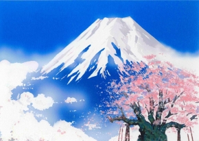 吉岡浩太郎シルク『吉祝』版画額(大衣)  「桜白富士」