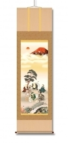 赤富士・丹頂鶴・七福神 ■鵜飼雄平 開運掛軸(尺三) 「七福神万笑之図」・紙箱