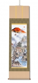 ■有馬荘園 開運掛軸(尺三) 「赤富士四神万全図」(紙箱)