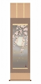 花鳥画(尺三)掛軸  ・緒方葉水「夜桜」
