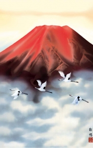 ■宇田川彩悠 掛け軸(尺五) 「赤富士飛翔」