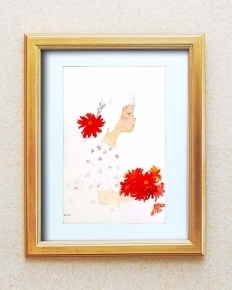 いわさきちひろ絵画額(金)花束