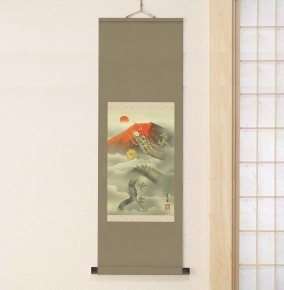 石田芳園掛軸「赤富士龍神図」 A