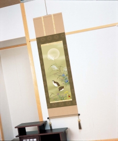 田村竹世掛軸(尺三) 「秋草に鶉」