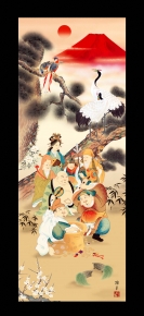 ■鵜飼雄平 開運掛軸(尺三) 「吉祥七福満願図」(紙箱)