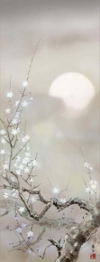 ■ 花鳥画(尺五)掛軸・吉井蘭月「宵桜」