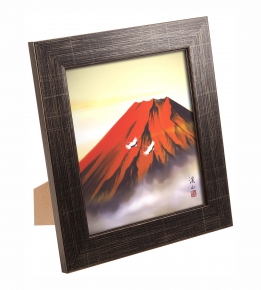 伊藤渓山色紙額(スタンド付)「赤富士」