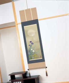 浮田秋水掛軸(尺三) 「月に秋草」