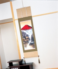 山田春峰 掛軸 「朱映富嶽」