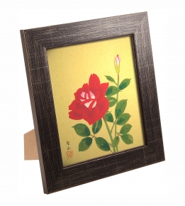 ■葛谷聖山色紙額(スタンド付)「バラ」