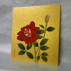 ■葛谷聖山5768色紙額(小)「バラ」