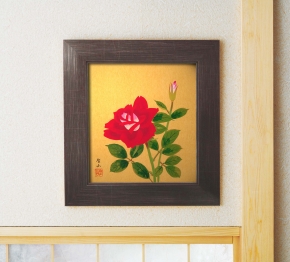 ■葛谷聖山色紙額(スタンド付)「バラ」