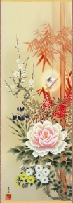 緒方葉水 開運掛軸(尺三) 「四季花吉祥競艶図」(化粧箱)
