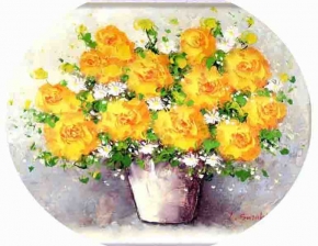 鈴木郁夫 油絵額F6号   「黄色いバラ」