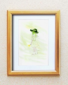 いわさきちひろ絵画額(金)春の風