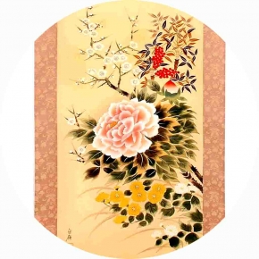 宮内白嶺 掛軸 「四季草花」