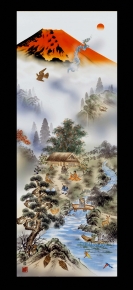 ■有馬荘園 開運掛軸(尺三) 「赤富士四神万全図」(紙箱)