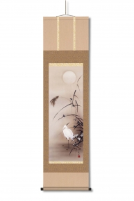 田村竹世掛軸(尺三) 「秋草に白鷺」				