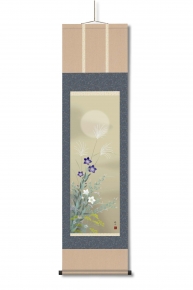 浮田秋水掛軸(尺三) 「月に秋草」