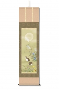 田村竹世掛軸(尺三) 「秋草に鶉」